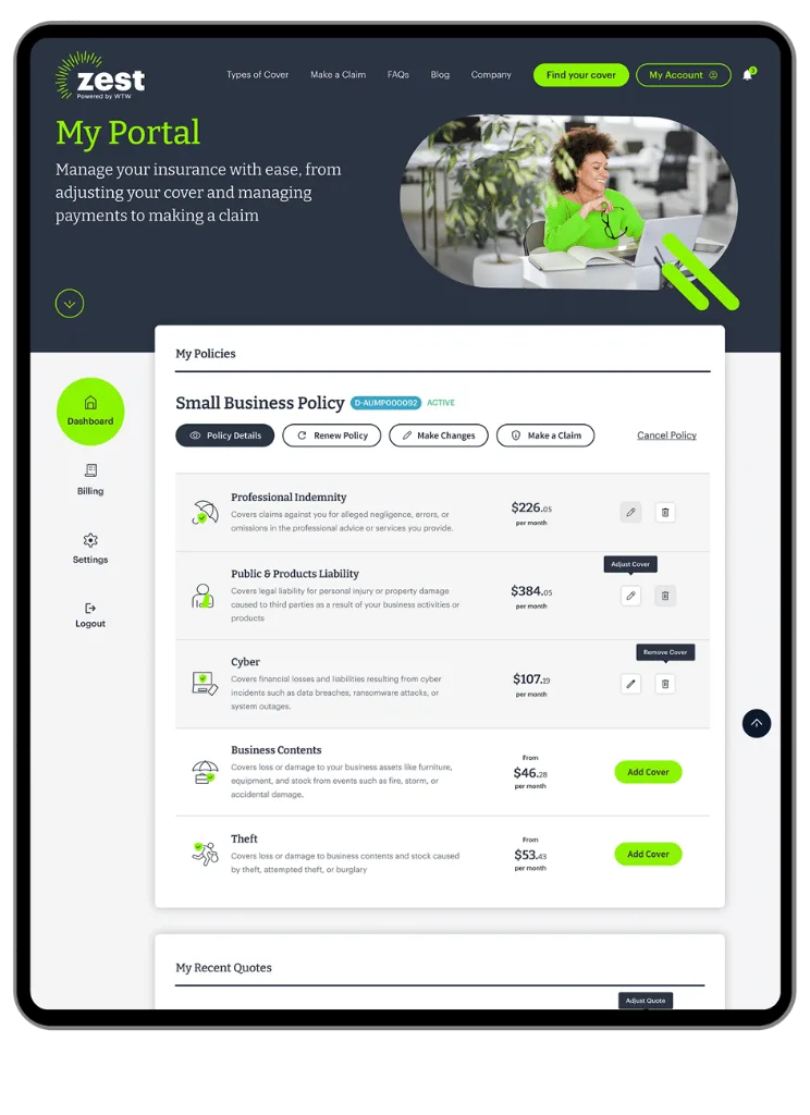 Customer self-service portal on a tablet